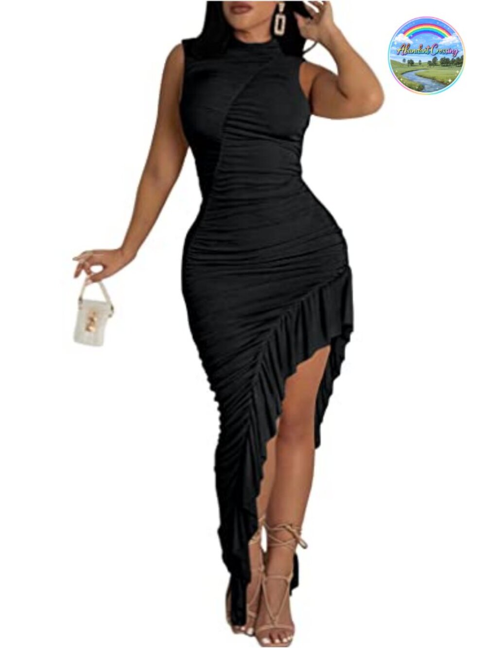 Sleeveless Ruched Asymmetrical Ruffles Maxi Dress Cocktail Party